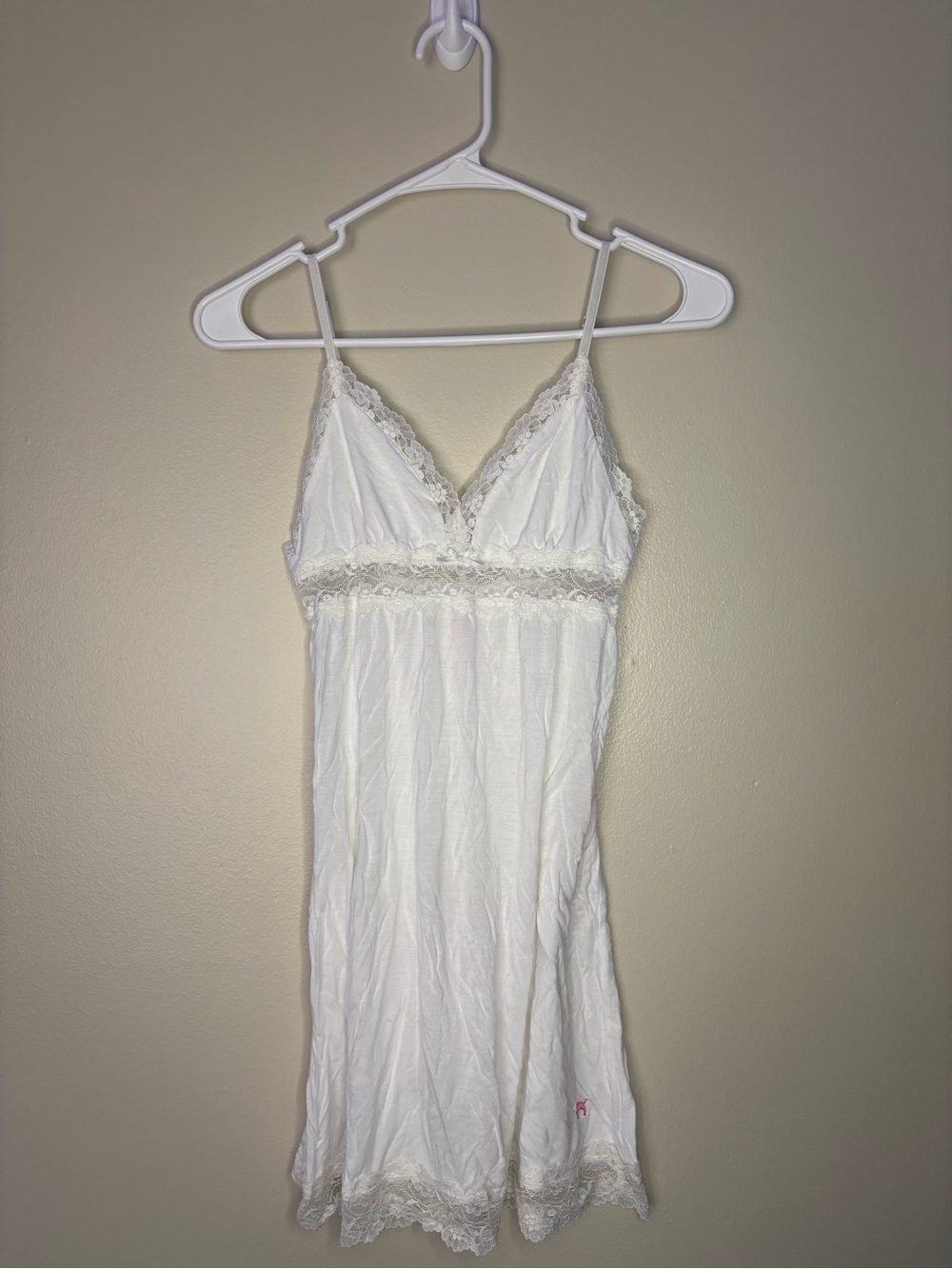 Vintage Victoria's Secret PINK White Lace-Trim Chemise